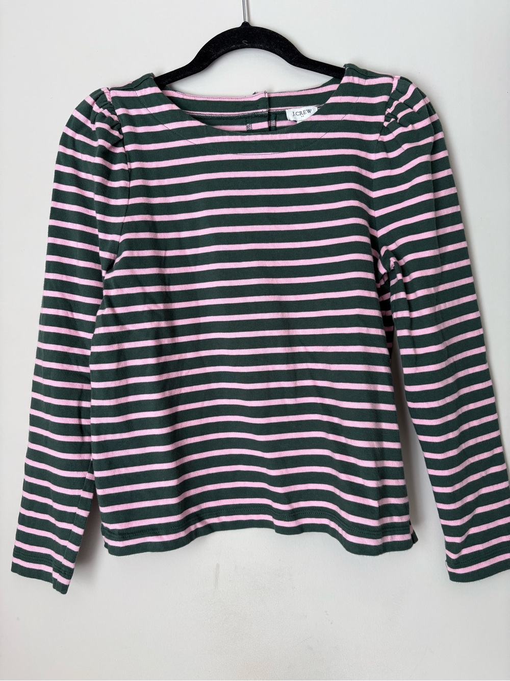 J. Crew Pink & Dark Green Striped Long Sleeve Tee. XS 100% Cotton. Casual Top